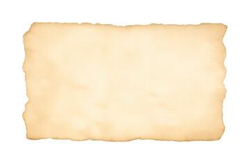 Aged parchment with deckle edge and burnt texture isolated on transparent background, conveying vintage message concept