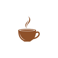 Illustration of a Steaming Brown Coffee Cup with Handle.