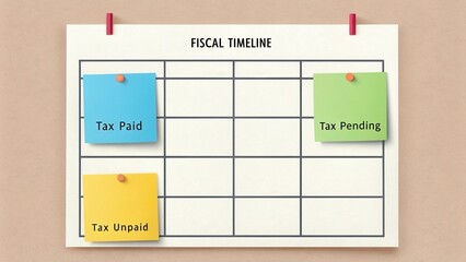 Fiscal Timeline Chart with Colorful Sticky Notes for Tax Management and Financial Planning in an Office Setting