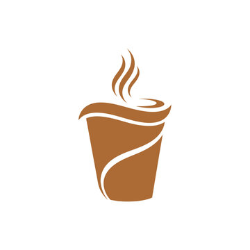 Stylized Brown Coffee Cup with Steam Illustration for Cafe Branding.