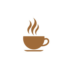 Obraz premium Stylized Brown Coffee Cup with Steam on a Saucer.