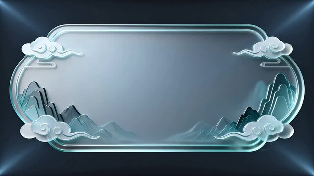 Glass frame with mountain and cloud design