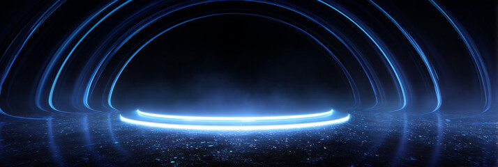 Futuristic Neon Tunnel with Glowing Blue Arches