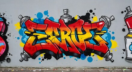 Colorful Graffiti Art Spray Paint Style on Urban Wall with Bold Red and Yellow Letters