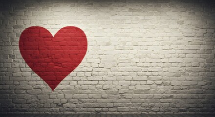 Red Heart Graffiti on White Brick Wall in Urban Setting