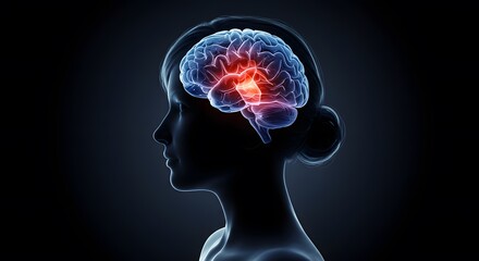 Medical Illustration of Human Brain Highlighting Brain Tumor in Side Profile