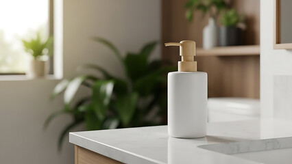 White Ceramic Soap Dispenser Mockup in Bathroom
