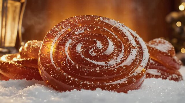 Maple Syrup fair with maple taffy on snow, warm lantern glow and festive ambiance