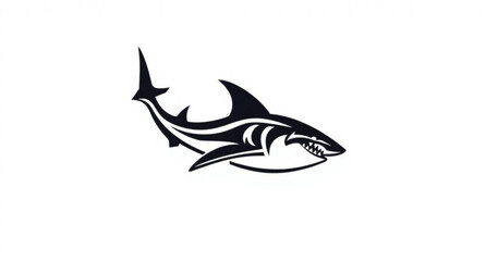 Underwater shark vector illustration featuring a marine animal silhouette swimming in the ocean with a fin, perfect for wildlife nature icons or vinyl ready fishing art