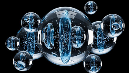 Abstract Floating Glass Spheres with Water Bubbles