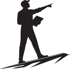 Naklejka premium Silhouette of a leader man standing on an arrow pointing forward, directing the way