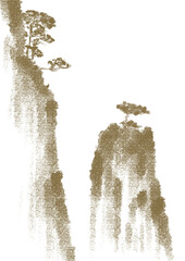 Mountain landscape layout design in oriental style.	
Japanese background with Chinese painting brush pattern. Abstract template in vintage style