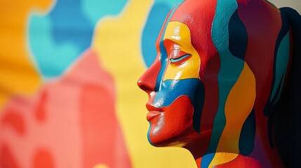 A vibrant artistic mannequin painted in bright colors. The expressive abstract design captivates the viewer. This is an exploration of creativity. Generative AI