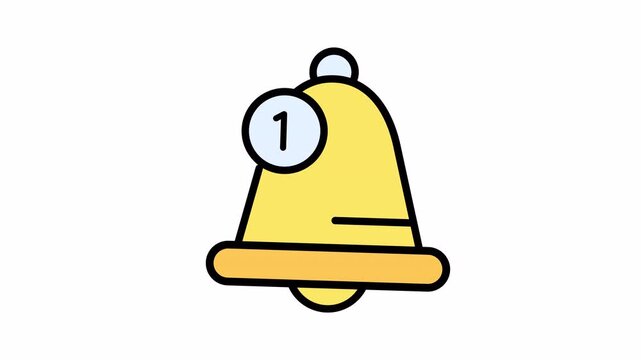 Golden Notification Bell Icon with New Unread Message Alert Badge, Modern Flat Design Vector Illustration on White Background