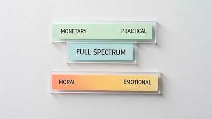 Colorful Modern Conceptual Blocks Representing Full Spectrum of Monetary, Practical, Moral, and Emotional Choices