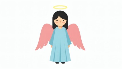 Angel Clipart of a Cute Girl with Wings and Halo, Vector Illustration