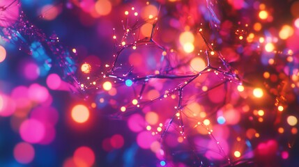 Vibrant bokeh lights dance across a colorful backdrop. This image captures the essence of joy and celebration. Perfect for festive themes and artistic projects. Generative AI