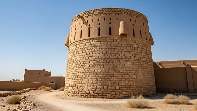 Ancient desert fortification tower architecture. - Powered by Adobe