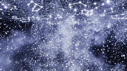 Abstract digital representation of a dna helix structure made of glowing particles descending from a constellation network in deep space - Powered by Adobe