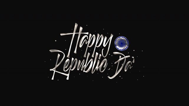 Happy Republic Day text animation with an indian flag wheel, perfect for celebrating indian republic day with a festive design.