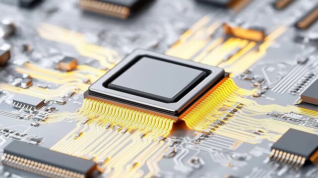 Closeup of a microchip on a circuit board