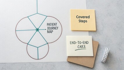 Patient Journey Map Concept for Healthcare Improvement with Sticky Notes and Planning Tools on a Table