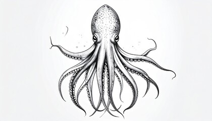 Detailed Octopus Illustration - A Vintage Marine Creature Study in Black and White.