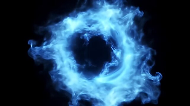 An ethereal blue fire ring swirling in a dark void with luminous wisps and glow