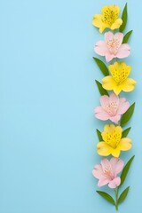 Beautiful floral design featuring a vector illustration of a spring bouquet with yellow roses and tulips blooming amidst green leaves and a pink butterfly for a summer nature card pattern