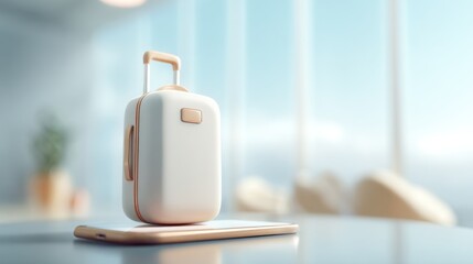 Modern suitcase on phone travel concept