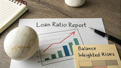 Detailed Loan Ratio Report with Graph and Risk Assessment Tools on a Wooden Desk