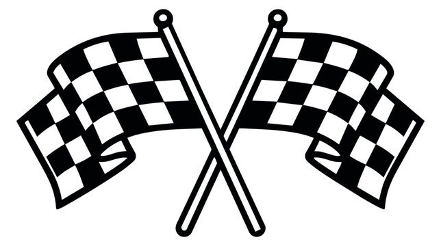 Line art illustration of crossed checkered flags depicting a finish line for racing events
