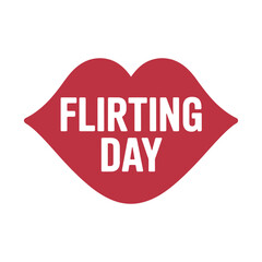 Flirting Day message displayed inside a stylized red kiss mark graphic.