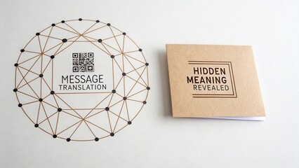 Message Translation Concept with QR Code and Hidden Meaning Revealed on Brown Background