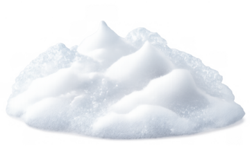 White soap foam pile creating bubbly peaks for beauty products, shaving cream, and hygiene concepts, with a transparent background