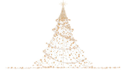 Elegant white Christmas tree silhouette trimmed with warm gold fairy lights, minimal design