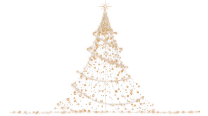 Elegant white Christmas tree silhouette trimmed with warm gold fairy lights, minimal design