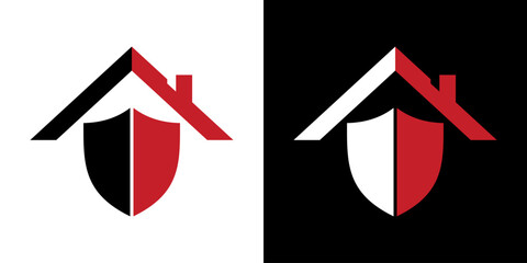 shield and roof home logo. home and shield dual meaning logo design inspiration