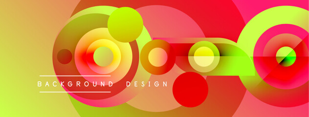 Fototapeta premium Abstract vibrant circles overlap, creating dynamic colorful background. Yellow, red, green hues blend seamlessly. Modern design element.