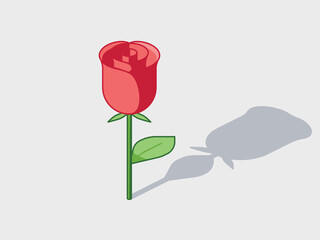 A single rose isometric vector illustration with shadow