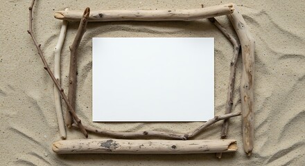 Driftwood Frame, Blank Canvas, Coastal Serenity