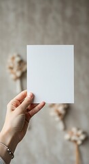 Hand Holding Blank Notecard: Neutral Tones, Minimalist Aesthetic