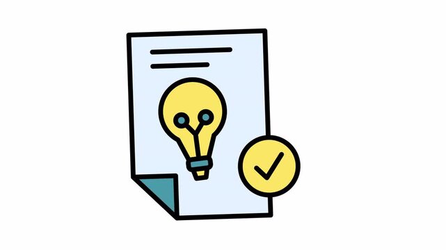 Approved Idea Document Icon: Lightbulb on Paper with Green Checkmark Symbolizing Successful Concept or Solution