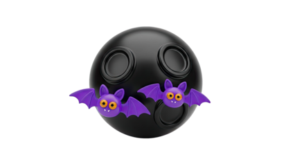 Cute Purple Bats Emerging from a Black Orb with Eye Sockets