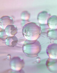 Abstract Floating Glass Orbs over Reflective Surface with Soft Pastel Glow, Elegant Modern Background for Digital Branding, Social Media, Creative Marketing, and Premium Visuals