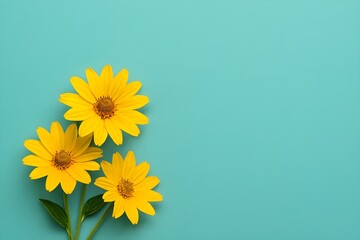 Bright yellow sunflowers with vibrant petals and green leaves bloom against a rustic wooden background, capturing the sunny essence of summer nature in a beautiful floral closeup