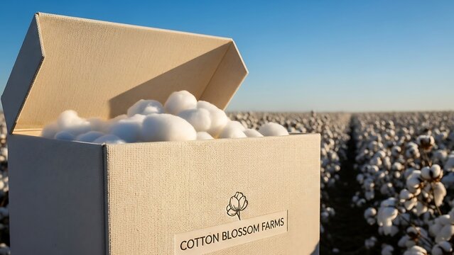 Cotton balls in cardboard box farm.