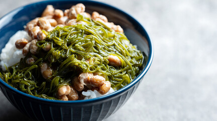Natto rice with seaweed in a bowl © mnimage