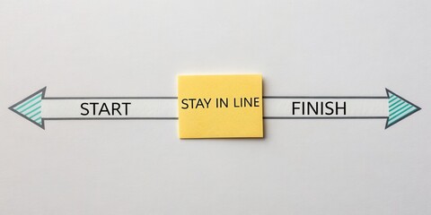 Conceptual Roadmap with Sticky Note Highlighting Instruction to Stay in Line Between Start and Finish Points