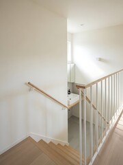 Interior staircase minimalist design with bright neutral color palette